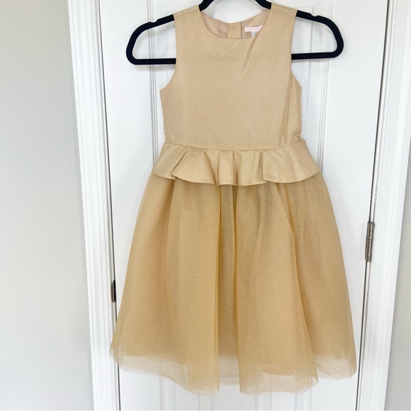 Janie and Jack Silk Blend Gold Metallic Tulle Dress Sleeveless NEW Girls 7 - Picture 1 of 8